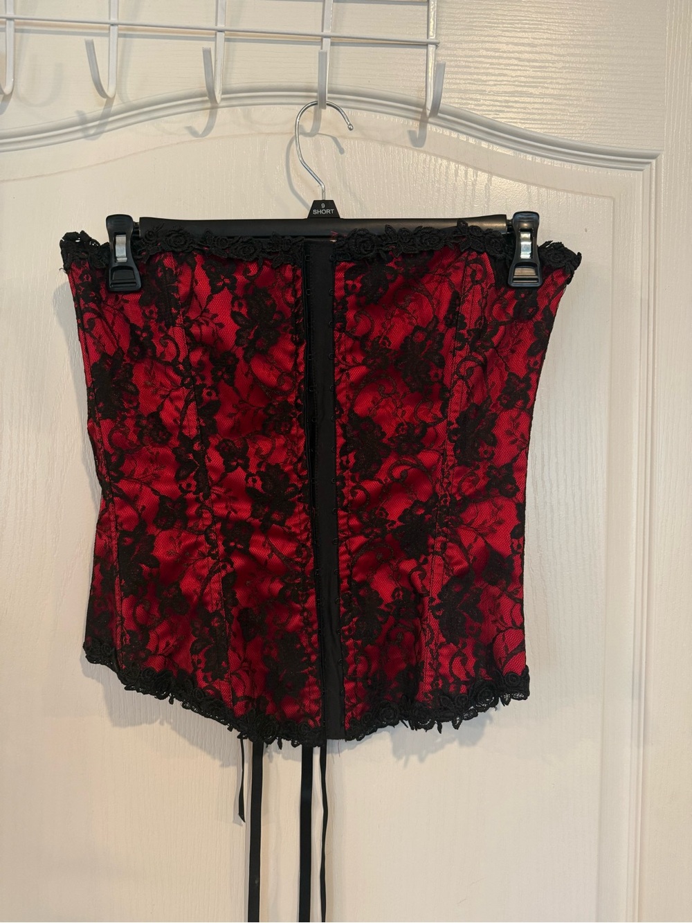 Shirley of Hollywood Red/Black Lace-Up Bustier corset lingerie top women’s 36
